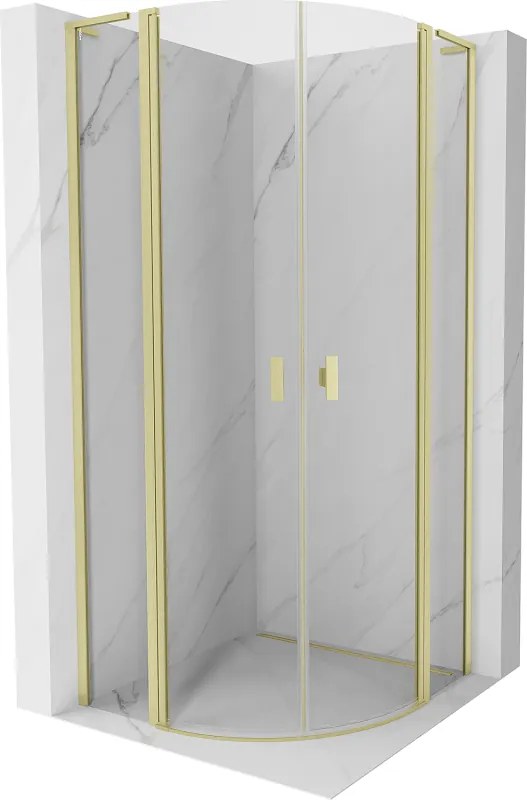 Mexen Mist L, štvrťkruhový sprchový kút s 2-krídlovými dverami, 100 x 100 cm, 8mm číre sklo, zlatý matný profil, 8A32L-100-100-55-00