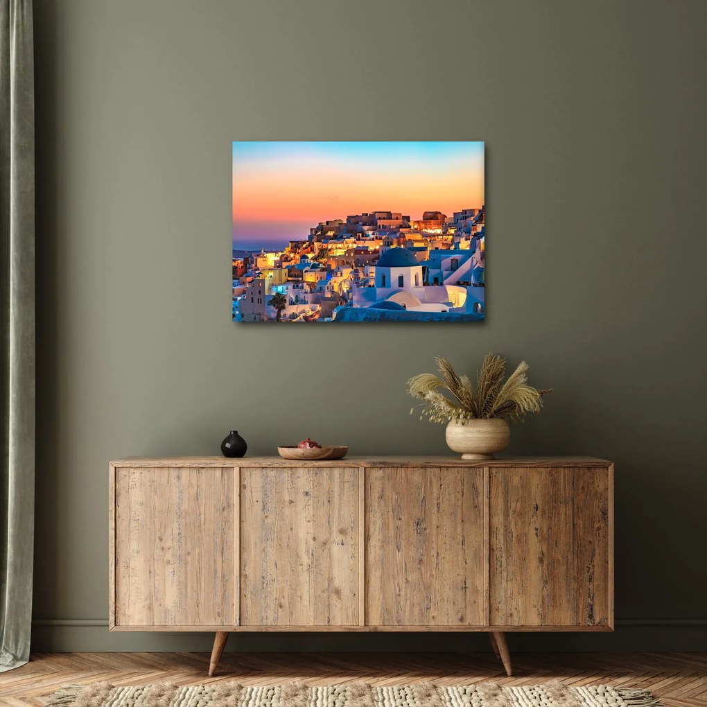 Obraz - Santorini pri zotmení (70x50 cm)