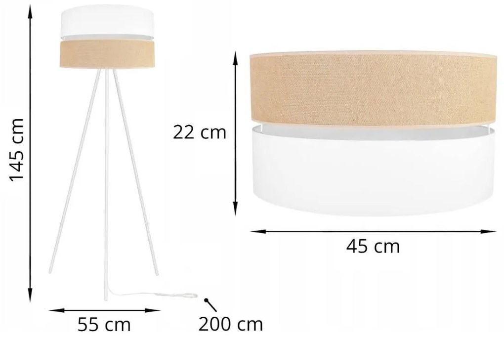 Stojacia lampa Juta, 1x jutové/biele textilné tienidlo, m, w