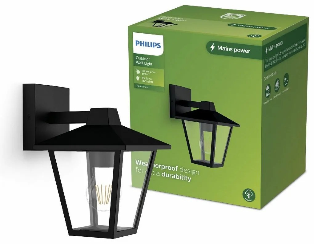 Philips Kinno vonkajšie nástenné svietidlo so svietením dole čierna, E27, max. 1x25 W