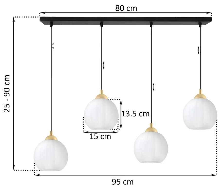 Závesné svietidlo Costa, 4x biele sklenené tienidlo, b/g