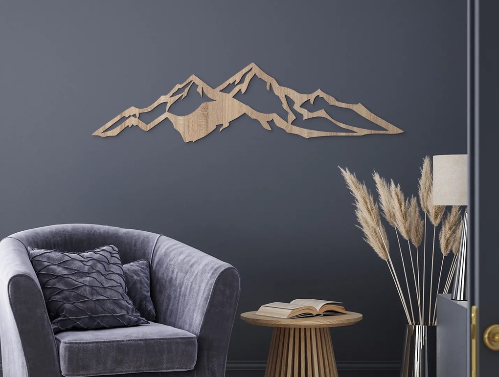 drevko Vyrezávaný obraz minimalistické Vrchy Rozmer obrazu: 16,5 x 65 cm, Farba dekorácie: Čierna