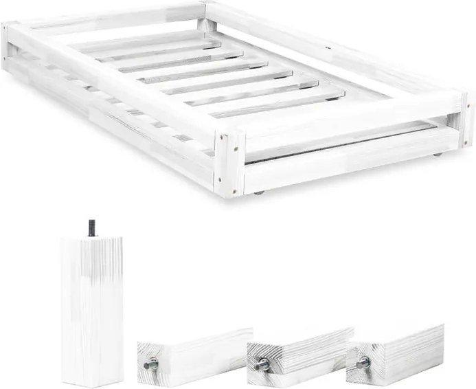 Sada bielej zásuvky pod posteľ a 4 predĺžených nôh Benlemi, pre posteľ 90 × 160 cm