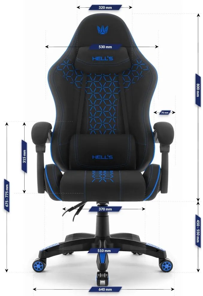 Herná stolička HC-1008 2.0 s ergonomickými vankúšmi - čierno-modrá