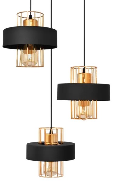 Luster na lanku VOLTA 3xE27/15W/230V čierna/zlatá