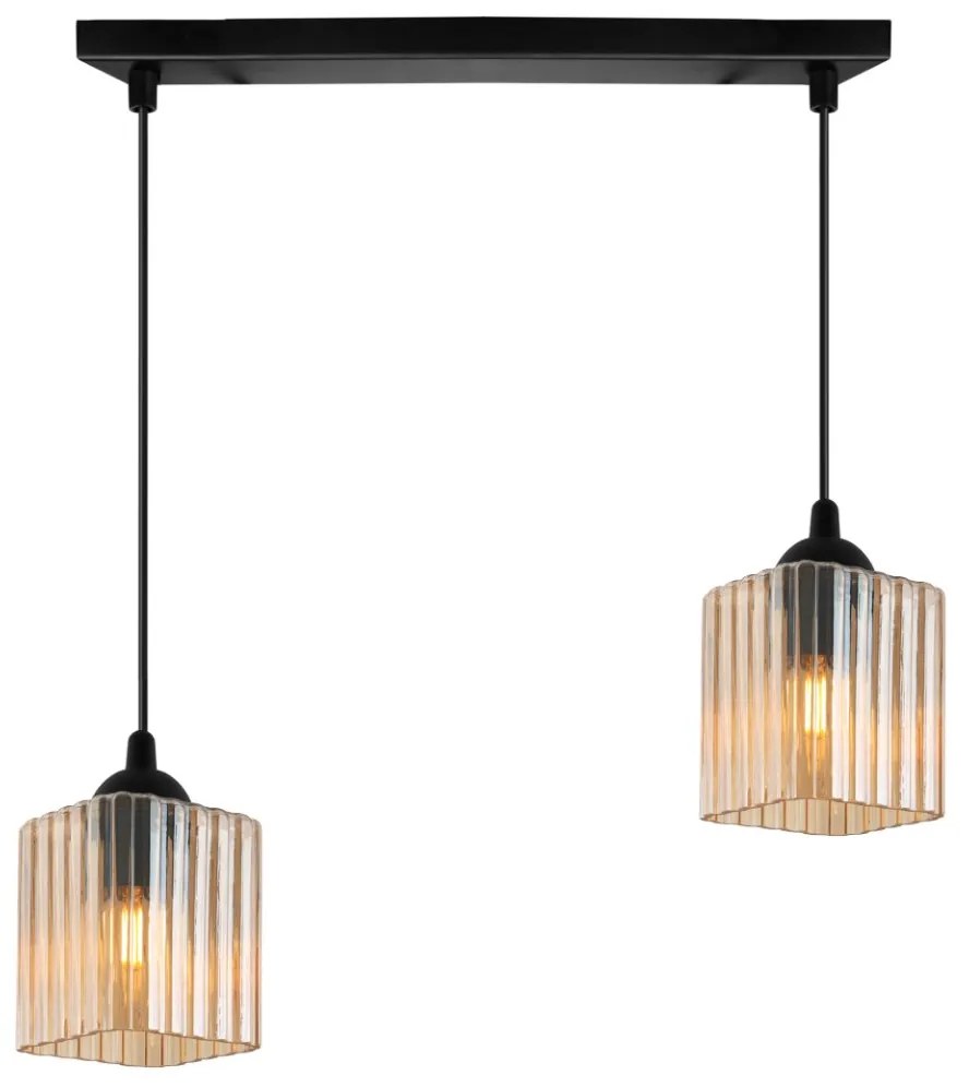 Závesné svietidlo Riffle Square, 2x medové sklenené tienidlo, b