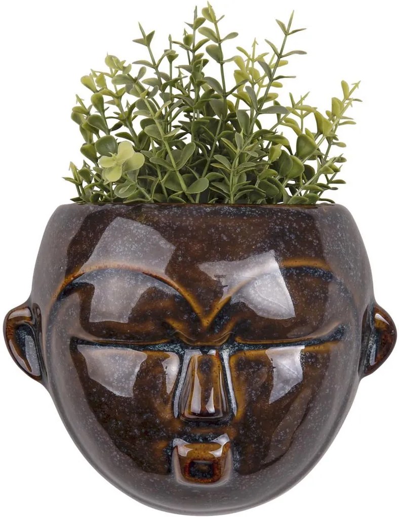 PRESENT TIME Nástenný podstavec na kvetináč Mask tmavohnedá 18,1 × 14,5 × 7,8 cm