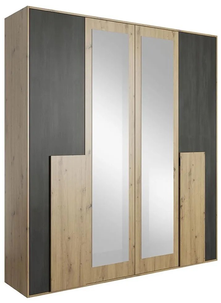 Tempo Kondela Skriňa so zrkadlom 4D, dub artisan/čierna borovica nórska, BAFRA