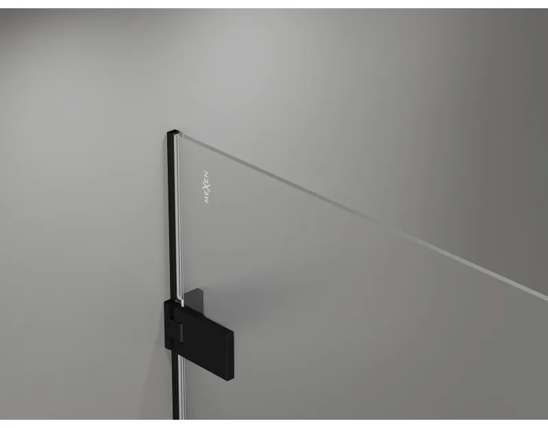 Mexen Lunar-F, skladací sprchový kút ľavý 90 x 70 cm, 8mm číre sklo, čierny profil, 836-090-070-70-00-L