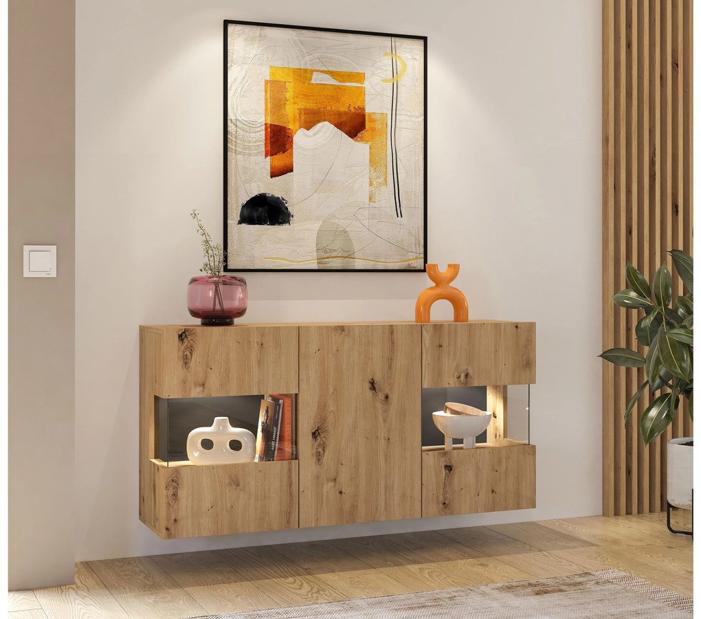 Vitrína Avernic Typ 25 (čierna + dub artisan). Akcia -20%. Vlastná spoľahlivá doprava až k Vám domov. 1042058