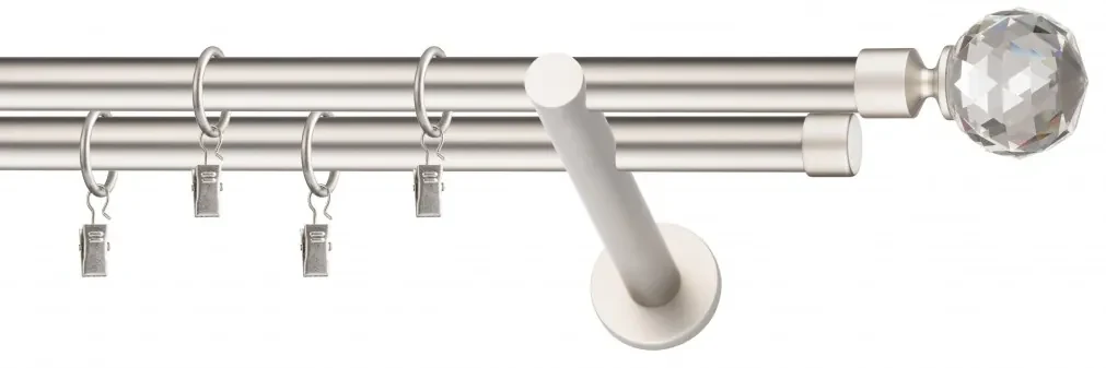Dekorstudio Chrómová matná dvojradová garniža CRYSTAL 19mm Dĺžka: 240cm, Typ uchytenia: Držiak dvojitý modern, Typ príslušenstva: Krúžky tiché so štipcami