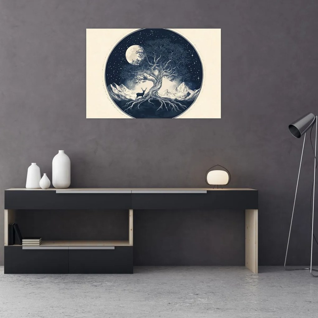 Obraz – Magický strom s jeleňom I. (90x60 cm)