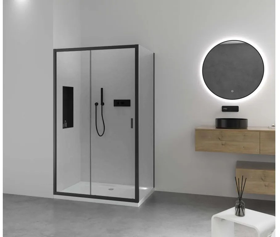 CERANO - Sprchovací kút Varone LINE L/P - čierna matná, transparentné sklo - 130x80 cm - posuvný, CER-CER-DY505B-90110