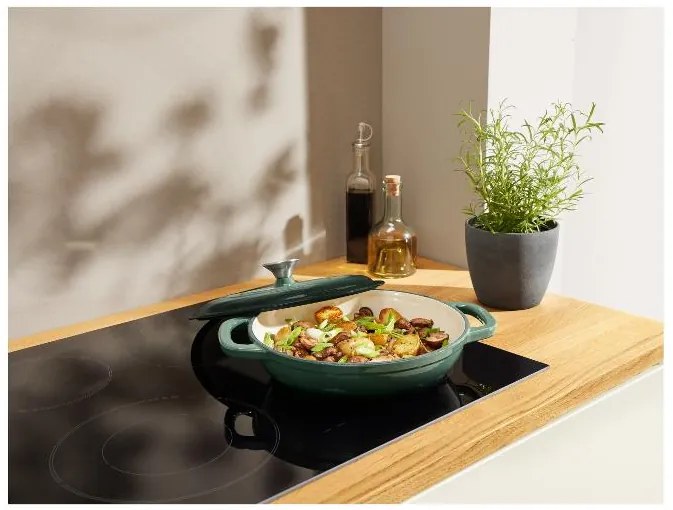 Silvercrest®  Liatinová servírovacia panvica, 2,4 l, zelená + Liatinová grilovacia panvica, 24 cm, zelená  (800011482)