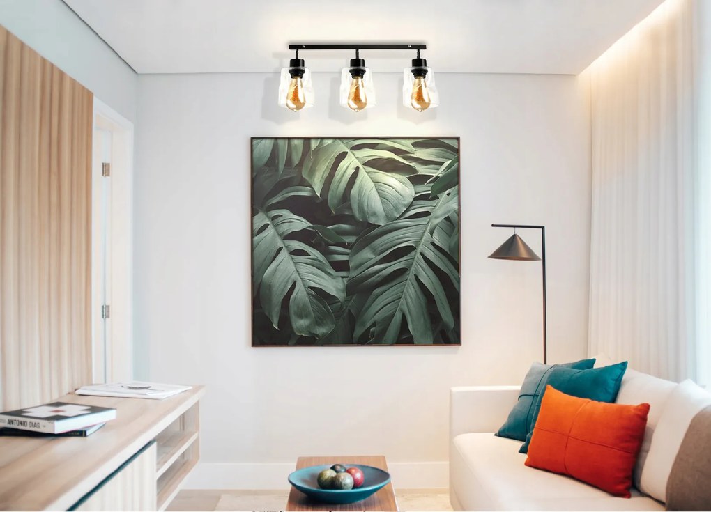 BERGE LED stropné svietidlo 3xE27, rolovací, priehľadný štvorec