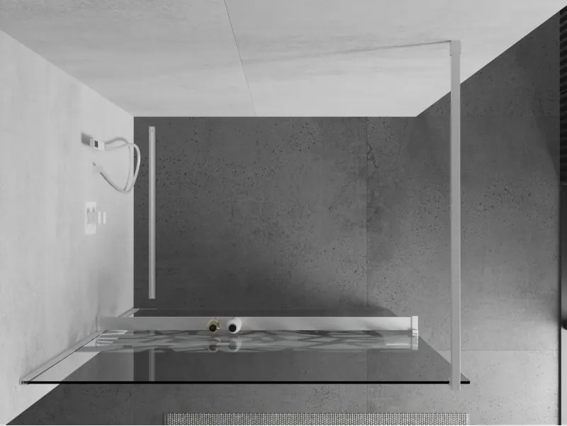 Mexen Kioto+, sprchová zástena Walk-In s poličkou a vešiakom 70 x 200 cm, 8mm číre sklo biely vzor, biely profil, 800-070-121-20-85