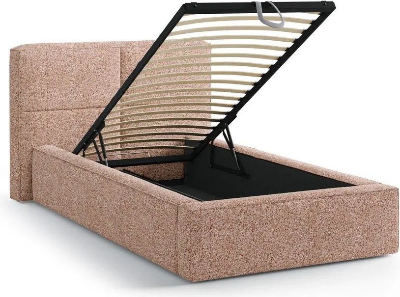 Ružová čalúnená jednolôžková posteľ s úložným priestorom s roštom 90x200 cm Darren – Micadoni