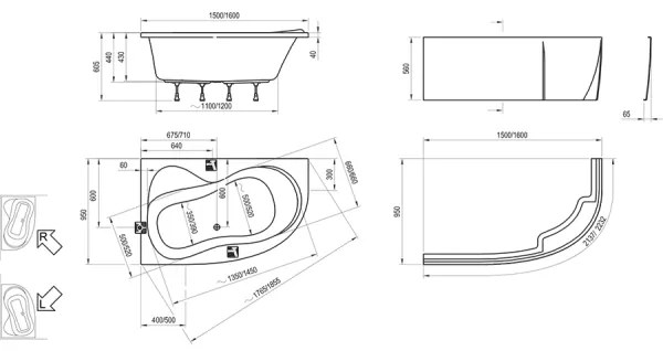 Ravak C571000000 - Rohová vaňa ROSA 160x95 cm akrylát/biela