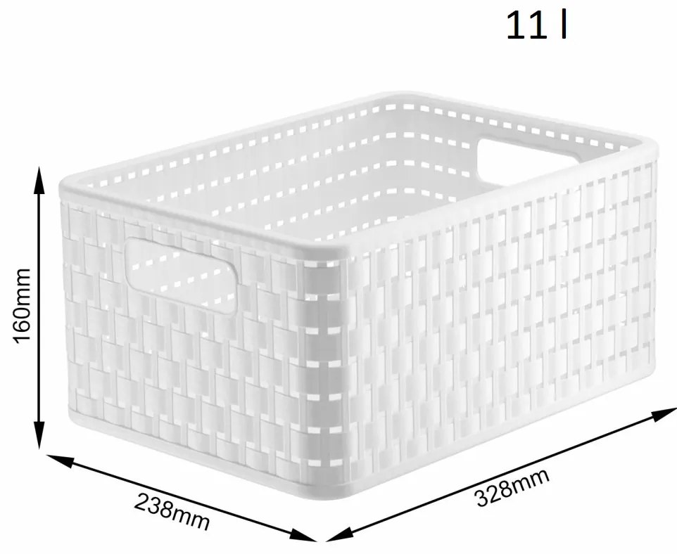 Rotho Plastový košík COUNTRY, rovný, biely (11 l - 33x24x16)