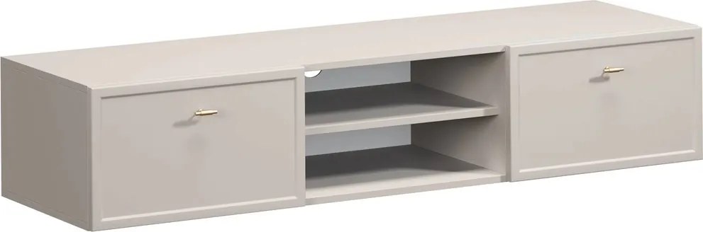 Závesná TV skrinka so zásuvkami Lorini 150 cm - kašmír / zlaté úchytky T-bar