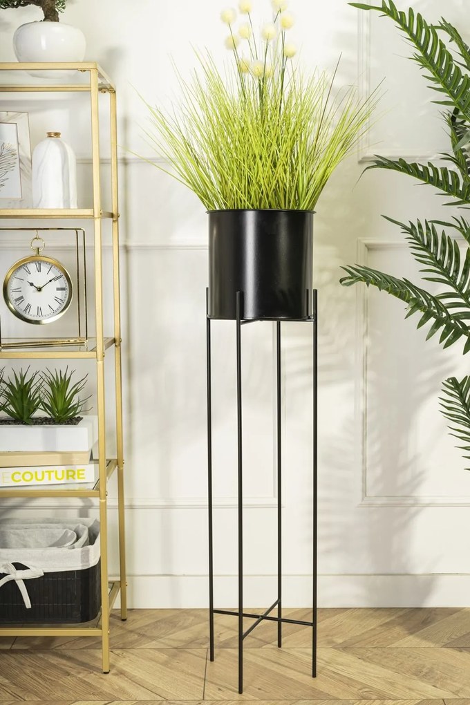 KOVOVÝ KVETINÁČ SO STOJANOM DARK 95X21 CM ČIERNA