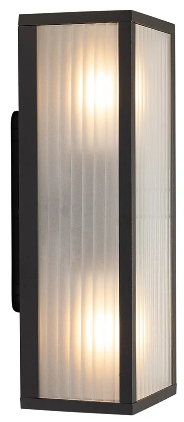 Inteligentné vonkajšie nástenné svietidlo čierne s rebrovaným sklom vrátane 2 Wifi A60 - Charlois