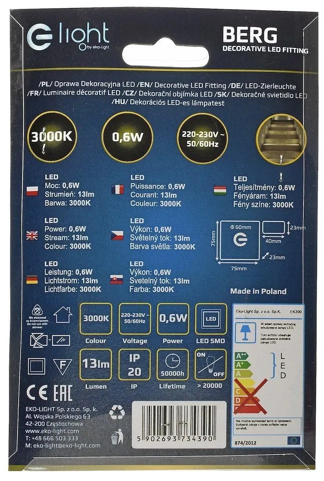Schodiskové LED svietidlo Berg, 1x LED 0,6w, 3000k, s