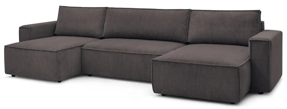 Taupe menčestrová rozkladacia rohová pohovka (do tvaru "U") Nihad – Bobochic Paris