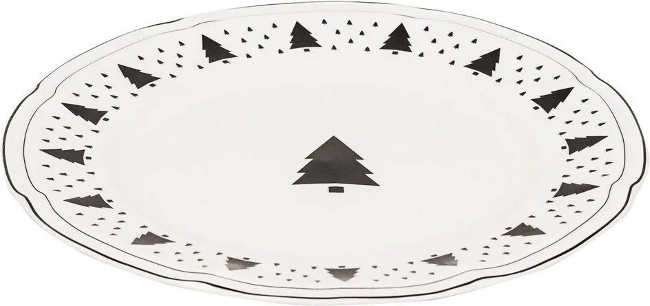 Krémový porcelánový dezertný tanierik so stromčekmi X-Mas Tree - Ø 20*1,5 cm