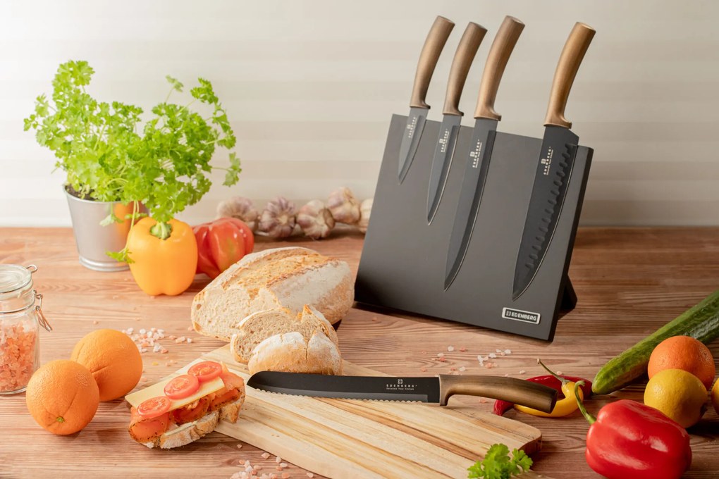 6 dielna sada nožov s magnetickým stojanom v medenej farbe