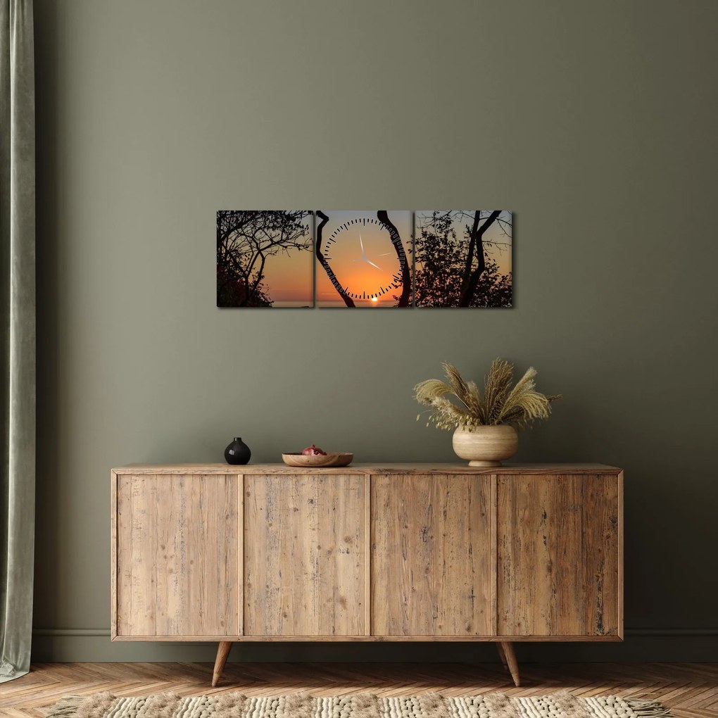 Obraz západu slnka (s hodinami) (90x30 cm)
