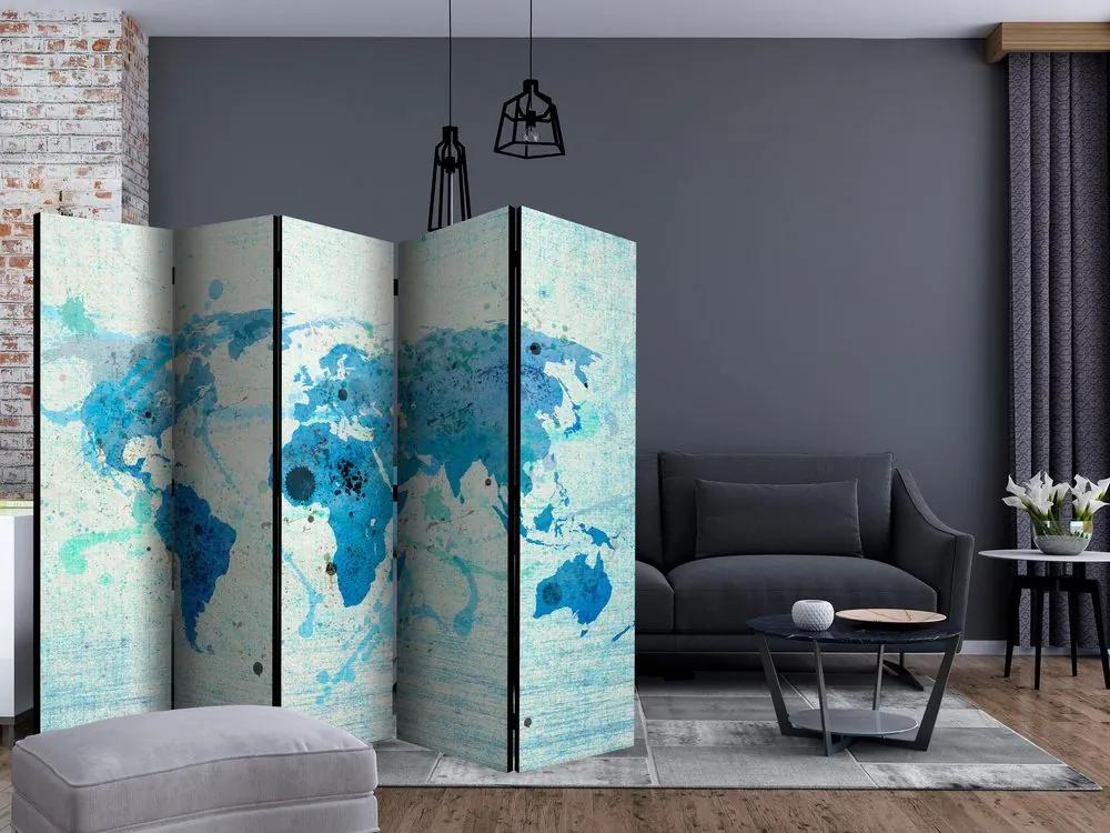 Paraván mapa sveta v modrom prevedení