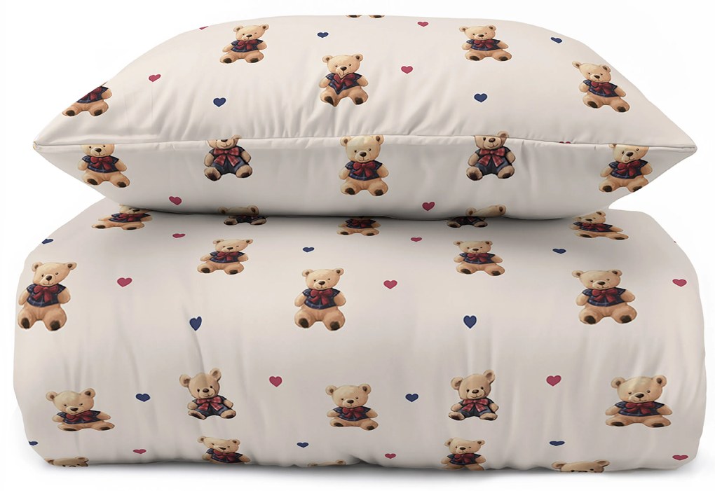 Posteľná obliečka Teddy Hearts 140x200/70x80 cm – 100 % bavlna