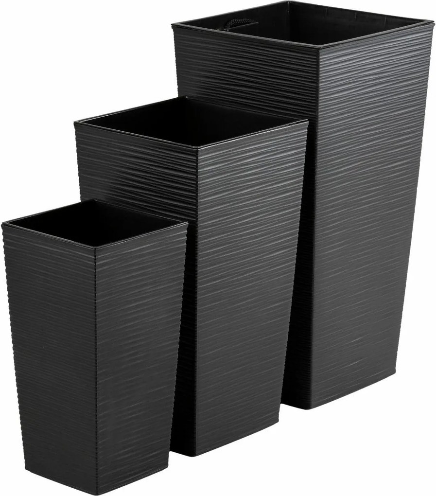 Sada 3 ks květináčů Porto Riflo 57x29,5/46x24,7/36,6x18,9 cm černá