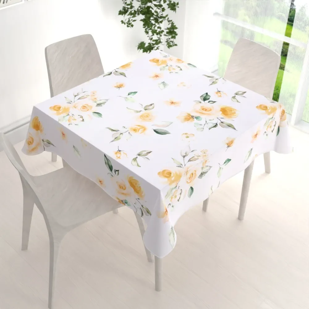 Biante Teflónový štvorcový obrus TF-043 Žlté ruže na bielom 50x50 cm