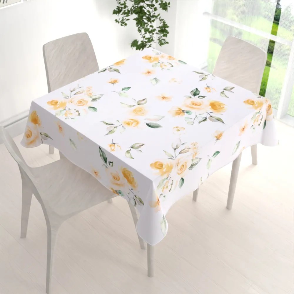 Biante Teflónový štvorcový obrus TF-043 Žlté ruže na bielom 70x70 cm