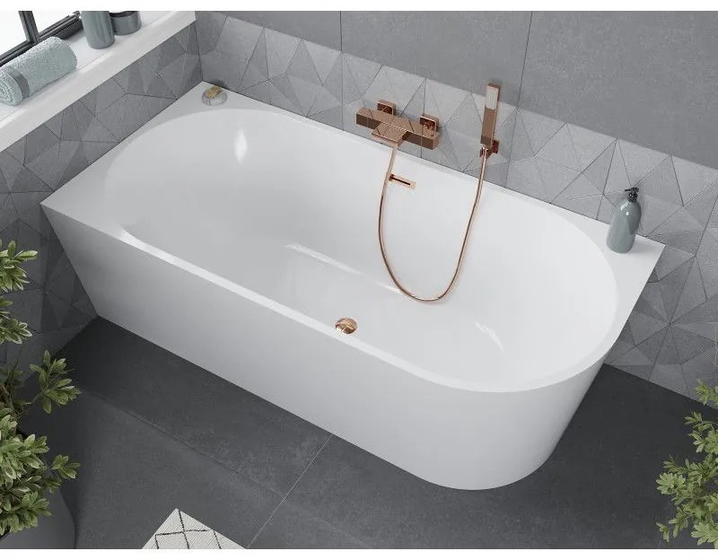 Mexen Mia, voľne stojaca rohová vaňa, lavá, 180 x 80 cm, biela, ružové zlato prepad, 52691808000L-60