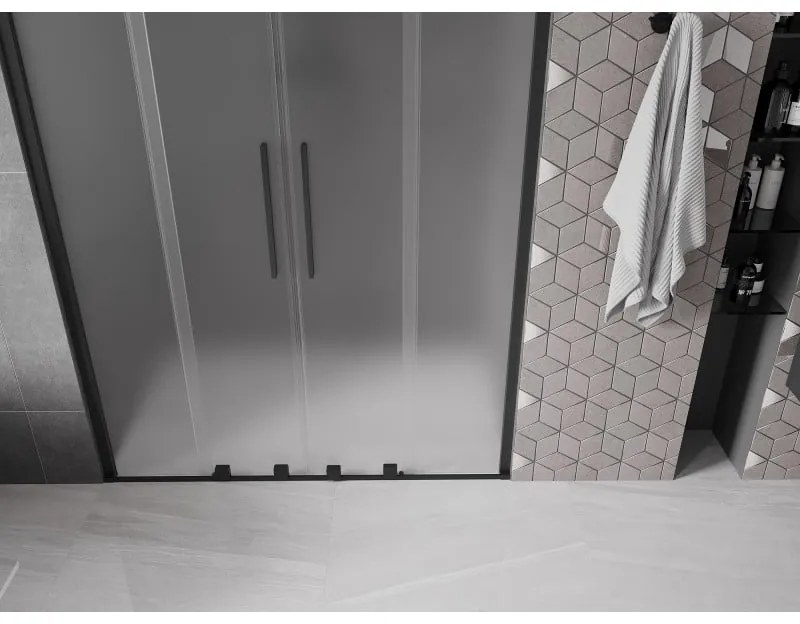 Mexen Velar Duo, posuvné sprchové dvere do otvoru 150 cm, 8mm sklo námraza, čierna matná, 871-150-000-32-70