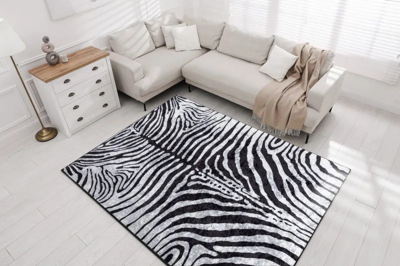 Kusový koberec Miro 51331.803 Zebra black / white, 120x170, čiernobiela, chodba / predsieň, Dywany Łuszczów
