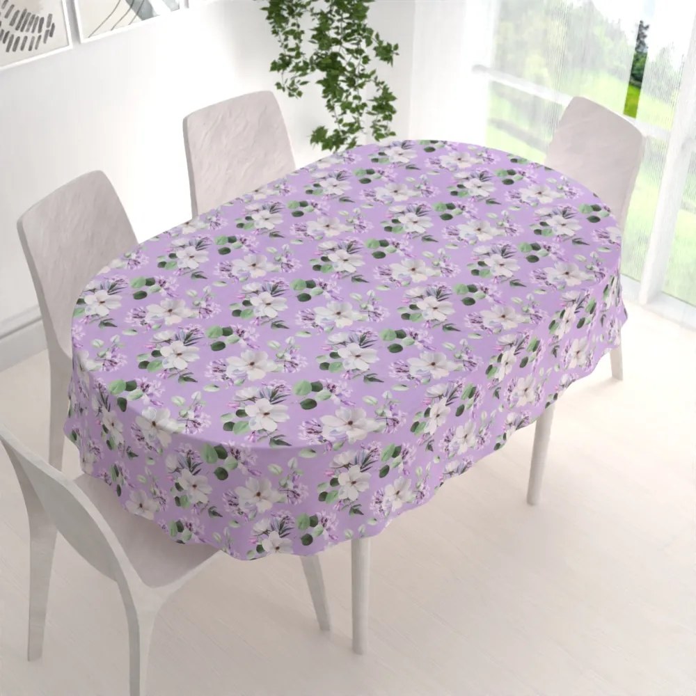 Biante Dekoračný oválny obrus PML-044 Kvety magnólie na fialovom 100x140 cm