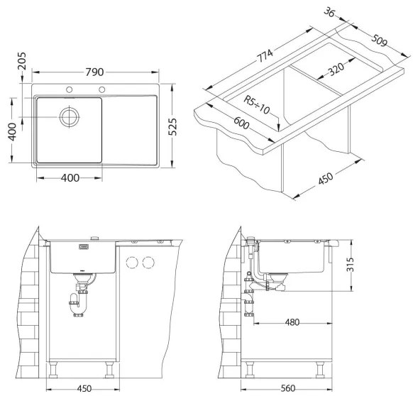 ALVEUS 1103610 - Kuchynský drez PURE 79x52,5 cm satin, ľavý