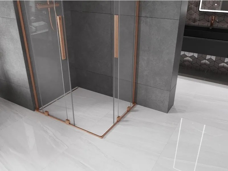 Mexen Velar L Duo, sprchový kút s posuvnými dverami 100 x 90 cm, 8mm číre sklo, medená matná, 871-100-090-02-03-65