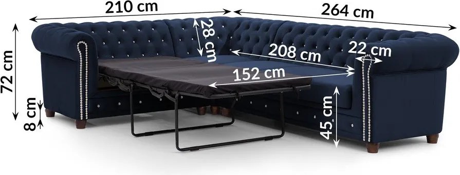 Modrá zamatová rozkladacia rohová pohovka (ľavý roh/do L) York Blik – Ropez