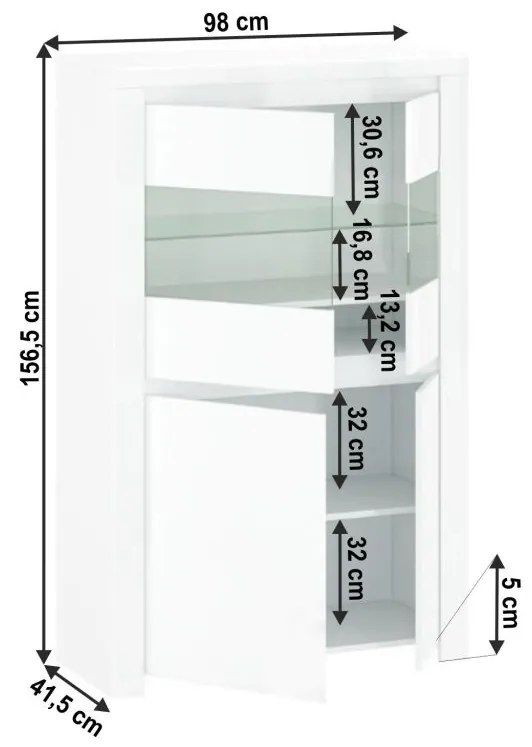 Tempo Kondela Vitrína 2D2W, biely lesk, LINDY