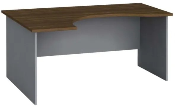 Rohový kancelársky pracovný stôl PRIMO FLEXI, zaoblený 160x120 cm, sivá / orech, ľavý