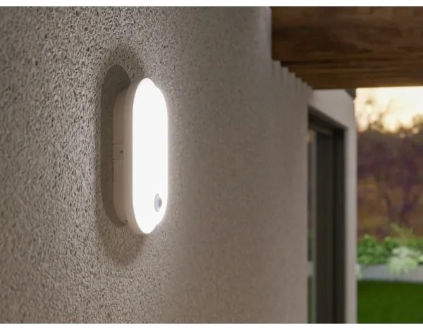 LED vonkajšie nástenné svietidlo s pohybovým čidlom OVAL LED/10W/230V IP65 biele