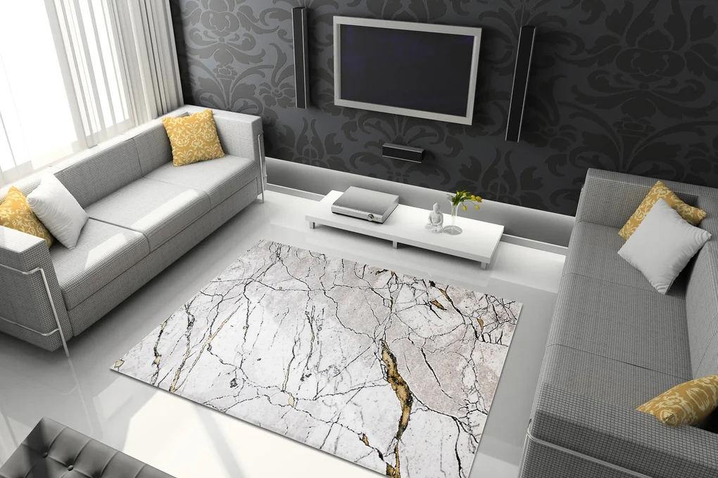 Koberec GLOSS 529A 53 Mramor, glamour slonová kosť / béžový