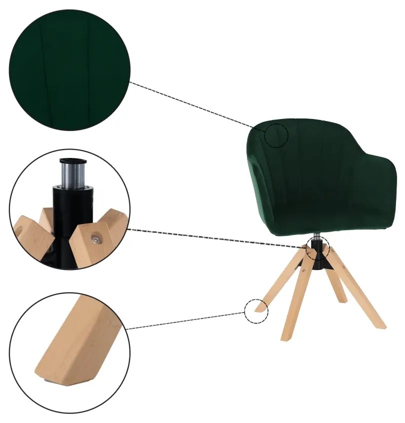 Otočné kreslo, velvet látka, smaragd/buk, DALIO