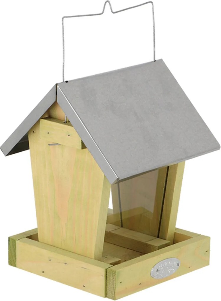 Závesné kŕmidlo pre vtáky Simi, 22x15,5x15,5 cm, drevo/kov, hnedá