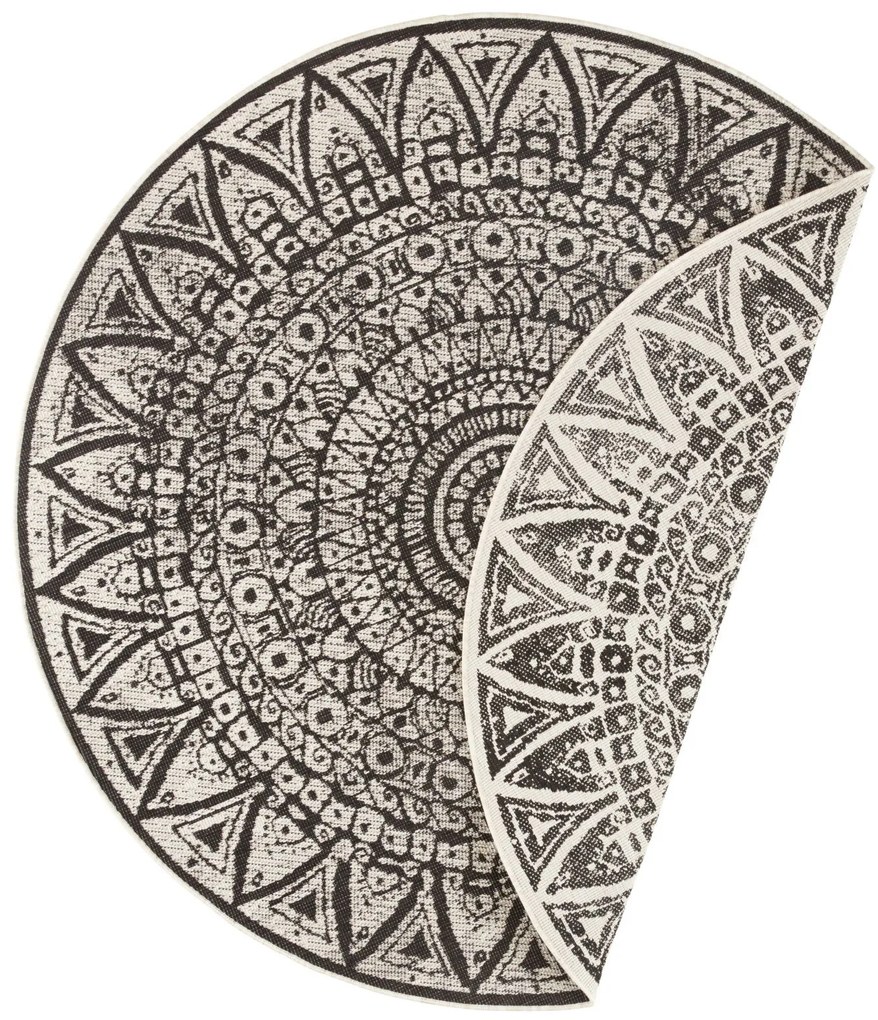 Kusový koberec Mojkoberec Original Nora 104161 Black Creme kruh – na von aj na doma, 200x200 (priemer) kruh, čiernobiela, chodba / predsieň, Mujkoberec Original